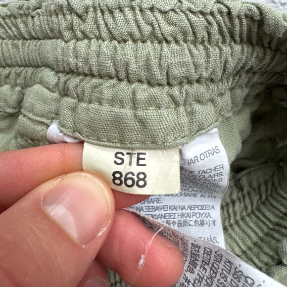 Zara Linen Ankle Straight Leg Trouser Pants Womens Medium Green Elastic Waist - Picture 8 of 15